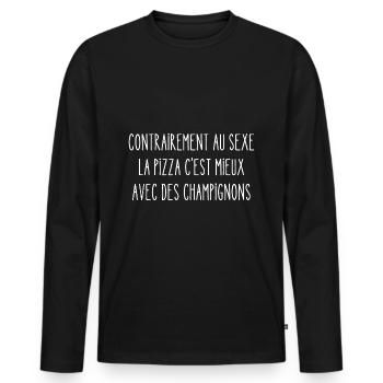 la pizza c'est mieux avec des champignons - T-shirt manches longues Premium bio Homme - noir - Devant - Nico (187cm)