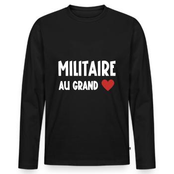 militaire au grand cœur - T-shirt manches longues Premium bio Homme - noir - Devant - Nico (187cm)