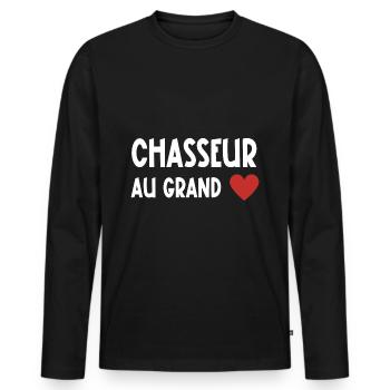 chasseur au grand cœur - T-shirt manches longues Premium bio Homme - noir - Devant - Nico (187cm)