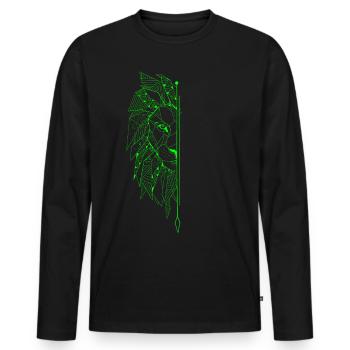 Lion chat de proie low poly | T-shirt unisexe néon - T-shirt manches longues Premium bio Homme - noir - Devant - Nico (187cm)