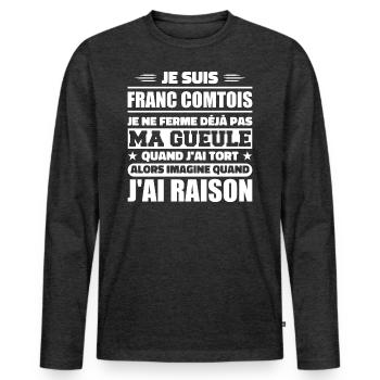 Franc comtois je ferme pas ma gueule franche comté - T-shirt manches longues Premium bio Homme - anthracite chiné - Devant - Nico (187cm)