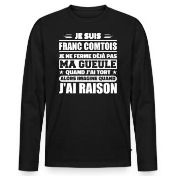 Franc comtois je ferme pas ma gueule franche comté - T-shirt manches longues Premium bio Homme - noir - Devant - Nico (187cm)