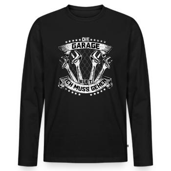 Die Garage Ruft Ich Muss Gehen - Männer Premium Bio Langarmshirt - Schwarz - Vorne - Nico (187cm)