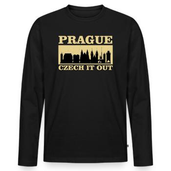 Prag - Männer Premium Bio Langarmshirt - Schwarz - Vorne - Nico (187cm)