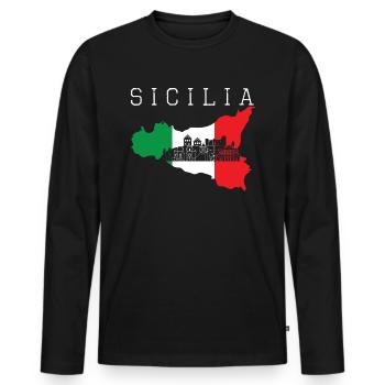Sicile - T-shirt manches longues Premium bio Homme - noir - Devant - Nico (187cm)