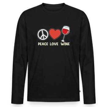 Peace Love Wine Drinking Lovers Buveurs - T-shirt manches longues Premium bio Homme - noir - Devant - Nico (187cm)