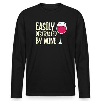 Abgelenkt Durch Wein Trinkende - Männer Premium Bio Langarmshirt - Schwarz - Vorne - Nico (187cm)