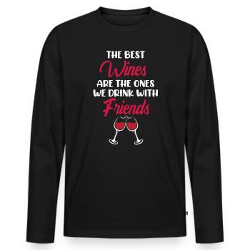 Boire du vin avec des amis Boire des dictons - T-shirt manches longues Premium bio Homme - noir - Devant - Nico (187cm)