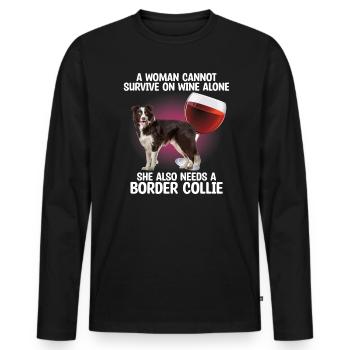Une femme a besoin d’un buveur de vin amoureux des chiens buveurs - T-shirt manches longues Premium bio Homme - noir - Devant - Nico (187cm)