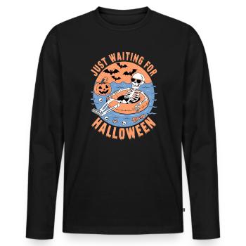 Juste en attendant le squelette d’Halloween - T-shirt manches longues Premium bio Homme - noir - Devant - Nico (187cm)
