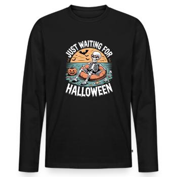 Juste en attendant le squelette d’Halloween - T-shirt manches longues Premium bio Homme - noir - Devant - Nico (187cm)