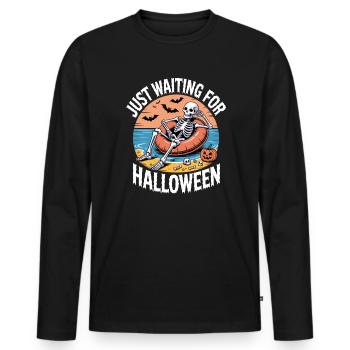 Juste en attendant le squelette d’Halloween - T-shirt manches longues Premium bio Homme - noir - Devant - Nico (187cm)