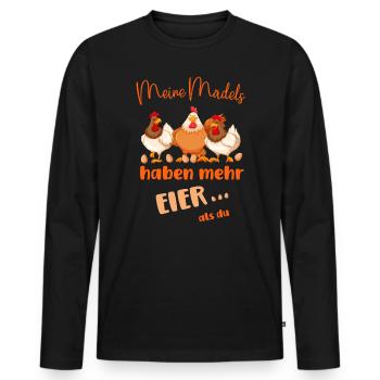 Hühner - Meine Mädels haben mehr Eier als du - Männer Premium Bio Langarmshirt - Schwarz - Vorne - Nico (187cm)