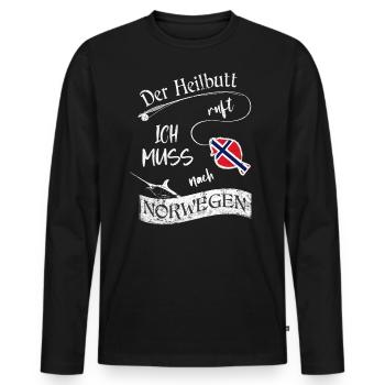 Angeln - Der Heilbutt ruft ich muss nach Norwegen - Männer Premium Bio Langarmshirt - Schwarz - Vorne - Nico (187cm)