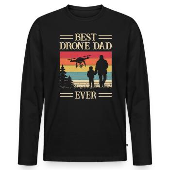 Meilleur papa de drone de tous les temps - Pilote de drone - Fête des pères - T-shirt manches longues Premium bio Homme - noir - Devant - Nico (187cm)
