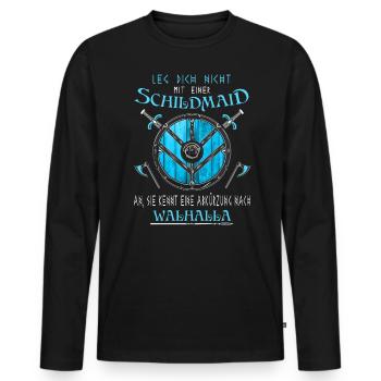 Schilmaid - Leg dich nicht mit einer Schildmaid an - Männer Premium Bio Langarmshirt - Schwarz - Vorne - Nico (187cm)
