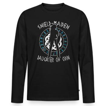 Shield-Maiden - Daughter of Odin - Lagertha Viking - Männer Premium Bio Langarmshirt - Schwarz - Vorne - Nico (187cm)