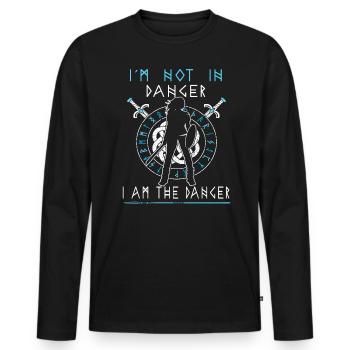 Shield-Maiden - I´m not in danger- Lagertha Viking - Männer Premium Bio Langarmshirt - Schwarz - Vorne - Nico (187cm)