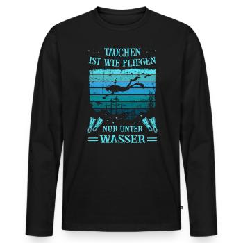 Tauchen ist wie fliegen nur unter Wasser - Taucher - Männer Premium Bio Langarmshirt - Schwarz - Vorne - Nico (187cm)