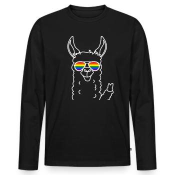 Gay Pride Lama mit Regenbogen Sonnenbrille - Männer Premium Bio Langarmshirt - Schwarz - Vorne - Nico (187cm)