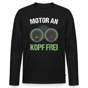 Motor an - Kopf frei - Motorrad Biker Geschenk - Männer Premium Bio Langarmshirt - Schwarz - Vorne - Nico (187cm)