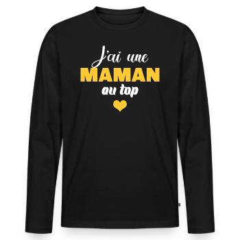J'ai une maman au top - T-shirt manches longues Premium bio Homme - noir - Devant - Nico (187cm)