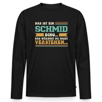 Familienname Schmid - für Familie Schmid - Männer Premium Bio Langarmshirt - Schwarz - Vorne - Nico (187cm)