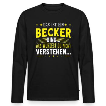Familienname Becker - für Familie Becker - Männer Premium Bio Langarmshirt - Schwarz - Vorne - Nico (187cm)