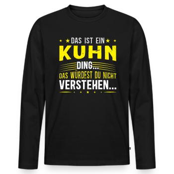 Familienname Kuhn - für Familie Kuhn - Männer Premium Bio Langarmshirt - Schwarz - Vorne - Nico (187cm)