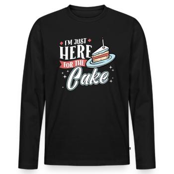 Je ne suis qu’à cause du gâteau ici - T-shirt manches longues Premium bio Homme - noir - Devant - Nico (187cm)