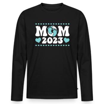 Mère Maman Est. 2023 Maman à Être - T-shirt manches longues Premium bio Homme - noir - Devant - Nico (187cm)