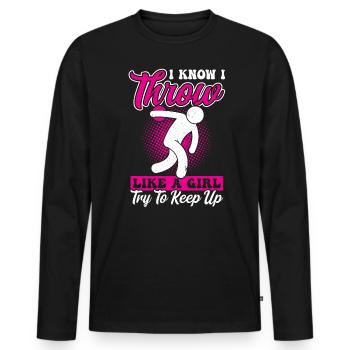 Je sais que je lance comme une fille - T-shirt manches longues Premium bio Homme - noir - Devant - Nico (187cm)