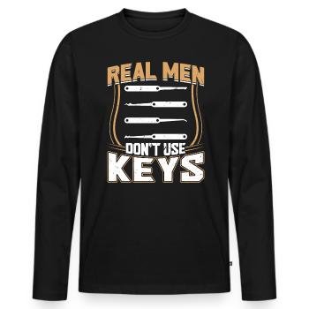 Les vrais hommes n’utilisent pas la serrure à clé - T-shirt manches longues Premium bio Homme - noir - Devant - Nico (187cm)