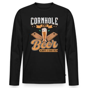 Blind hole and beer are always a good idea - Men's Premium Organic Long Sleeve Shirt - black - Front - Nico (187cm)