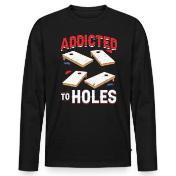 Addicted to Holes - Cornhole Blind hole - Men's Premium Organic Long Sleeve Shirt - black - Front - Nico (187cm)
