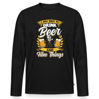 Je veux juste boire de la bière et filmer des choses - T-shirt manches longues Premium bio Homme - noir - Devant - Nico (187cm)