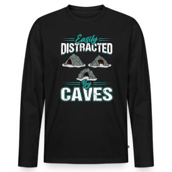 Easily distracted through caves - Caver - Spelunker - Men's Premium Organic Long Sleeve Shirt - black - Front - Nico (187cm)