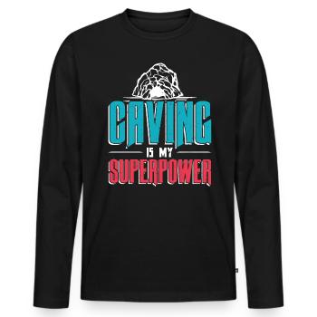 Caving is my superpower - Men's Premium Organic Long Sleeve Shirt - black - Front - Nico (187cm)