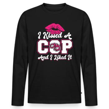 I Kissed A Cop - Freundin Eines Polizeibeamten - Männer Premium Bio Langarmshirt - Schwarz - Vorne - Nico (187cm)