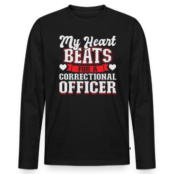 My Heart Beats For A Correctional Officer - Men's Premium Organic Long Sleeve Shirt - black - Front - Nico (187cm)