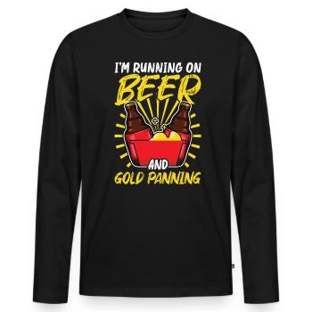 Je cours sur la bière et l’orpaillage - Gold Panner - T-shirt manches longues Premium bio Homme - noir - Devant - Nico (187cm)