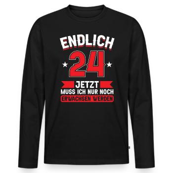 24. Geburtstag Jetzt nur noch erwachsen werden - Männer Premium Bio Langarmshirt - Schwarz - Vorne - Nico (187cm)