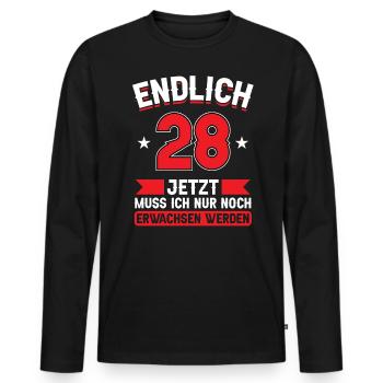 28. Geburtstag Jetzt nur noch erwachsen werden - Männer Premium Bio Langarmshirt - Schwarz - Vorne - Nico (187cm)