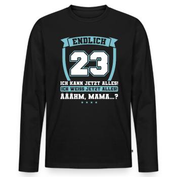 Endlich 23 - Ich kann jetzt alles - 23. Geburtstag - Männer Premium Bio Langarmshirt - Schwarz - Vorne - Nico (187cm)