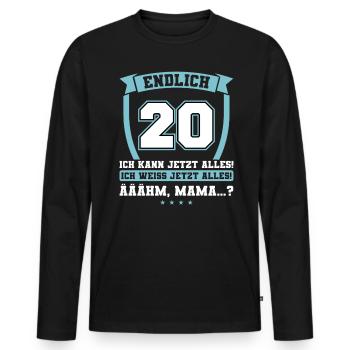 Endlich 20 - Ich kann jetzt alles - 20. Geburtstag - Männer Premium Bio Langarmshirt - Schwarz - Vorne - Nico (187cm)