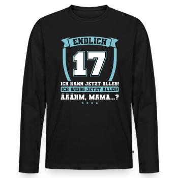 Endlich 17 - Ich kann jetzt alles - 17. Geburtstag - Männer Premium Bio Langarmshirt - Schwarz - Vorne - Nico (187cm)