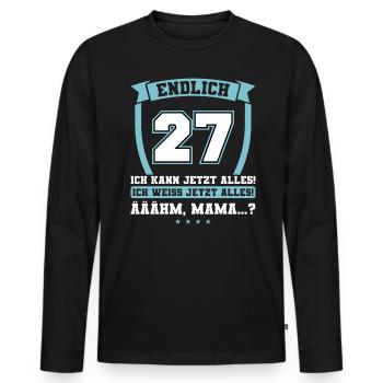 Endlich 27 - Ich kann jetzt alles - 27. Geburtstag - Männer Premium Bio Langarmshirt - Schwarz - Vorne - Nico (187cm)