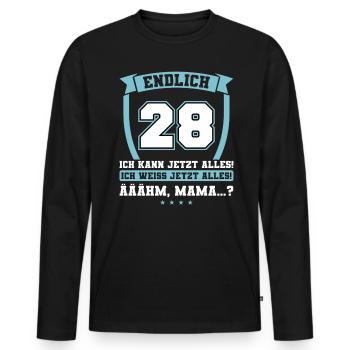Endlich 28 - Ich kann jetzt alles - 28. Geburtstag - Männer Premium Bio Langarmshirt - Schwarz - Vorne - Nico (187cm)