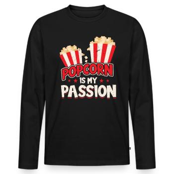 Popcorn Ist Meine Passion - Männer Premium Bio Langarmshirt - Schwarz - Vorne - Nico (187cm)
