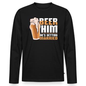Beer Him - Il se marie - Enterrement de vie de garçon - T-shirt manches longues Premium bio Homme - noir - Devant - Nico (187cm)